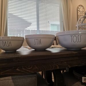 Rae Dunn White Mixing Bowl Set - Dash, Stir, Toss